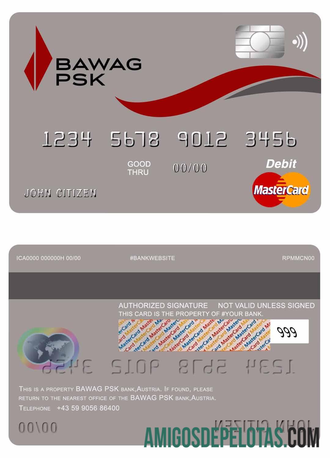 Áustria Bawag PSK Bank Mastercard amostra